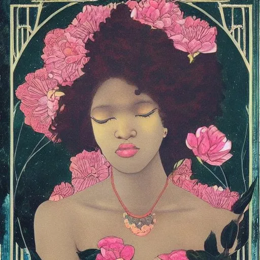 black girl, art nouveau, universe, stoic, Lonely, Romantic, Fantasy, flowers_2.jpg